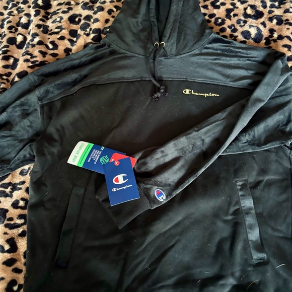 Champion Tops - Champion Black Velour Hoodie